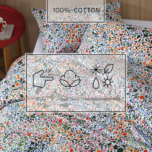 Image of MARIMEKKO - Duvet Cover King Size, Naturally Soft & Smooth Cotton Percale Bedding w /a Lightweight Feel - 3 Piece Bed Set with Matching Pillowcases (Rantanitty Orange)