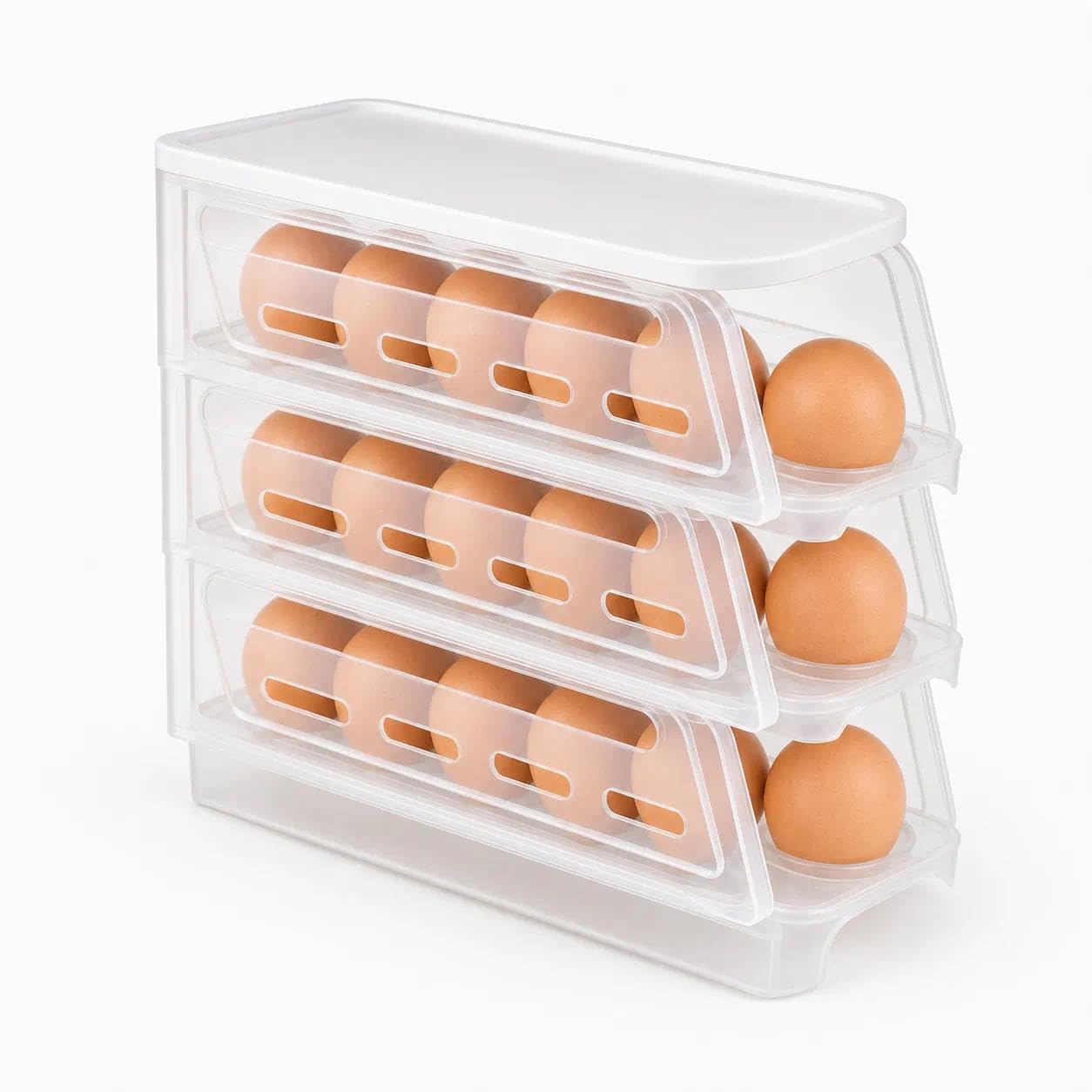 3-Tier Egg Storage Box for Fridge with Lid, Clear PP, Holds Around 20 Eggs