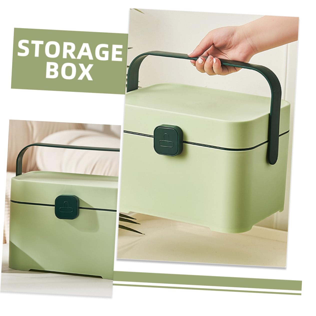 Scatola di Stoccaggio Portatile Maniglia in Plastica Verde | Organizer Multiuso per Gioielli e Articoli da Ufficio, Facile da Trasportare in Viaggio e Trasloco