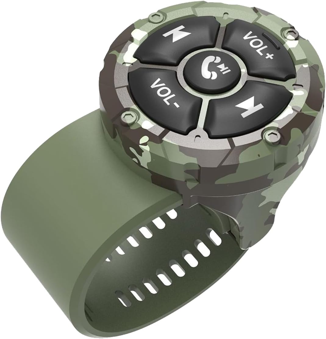 Wireless Bluetooth Media Remote Button,Adjustable Direction Waterproof Strap Type Wireless Controller for Car Bike Motorbike,Steering Wheel Control Button for iPhone/Android Device Camo