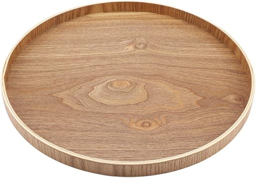 Serving Tray,Wooden Serving Plate Wooden Round Serving Tray, Natural Wood Plate for Tea Set Fruits Food Home Decoration33cm
