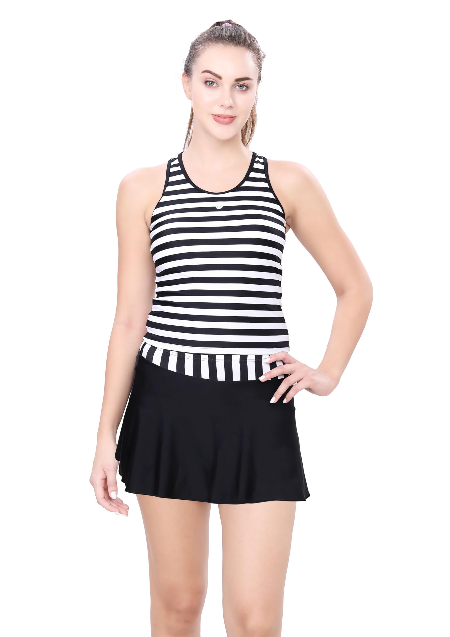 Women's Printed Racerback Tankini with Boyleg Shorts | Padded Bust & UPF 50+ Sun Protection-image-33