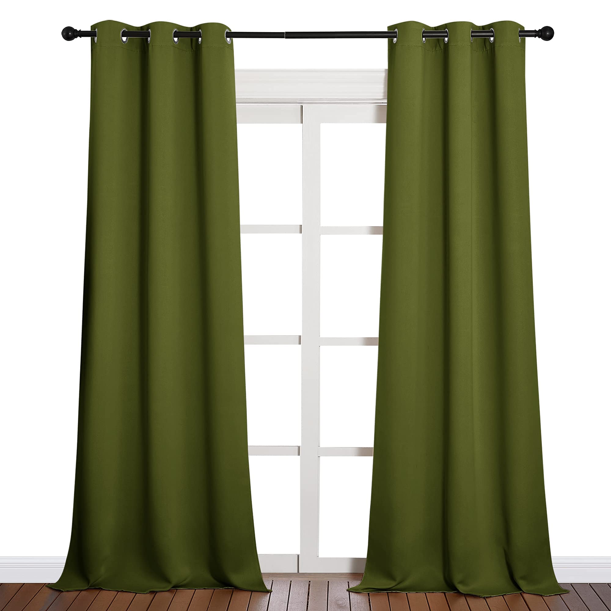 NICETOWN Patio Glass Door Christmas Panels, Blackout Curtains for Bedroom/Living Room, Privacy Panel Drapes for Dining Room and Guest Room (Olive Green, 42 inches Wide x 90 inches Long, 1 Pair)