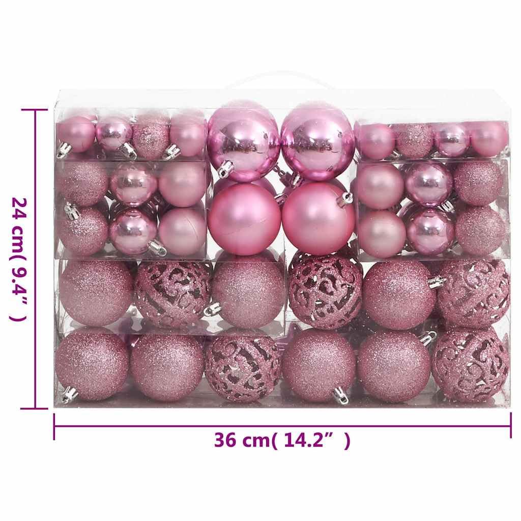 111-teilige Weihnachtskugel Set Rosa Polystyrol 3 cm 4 cm 6 cm, mit Stern und Schneeflocke, Schlaufe zum Aufhängen, für Baum und Winterdeko, Schmuck