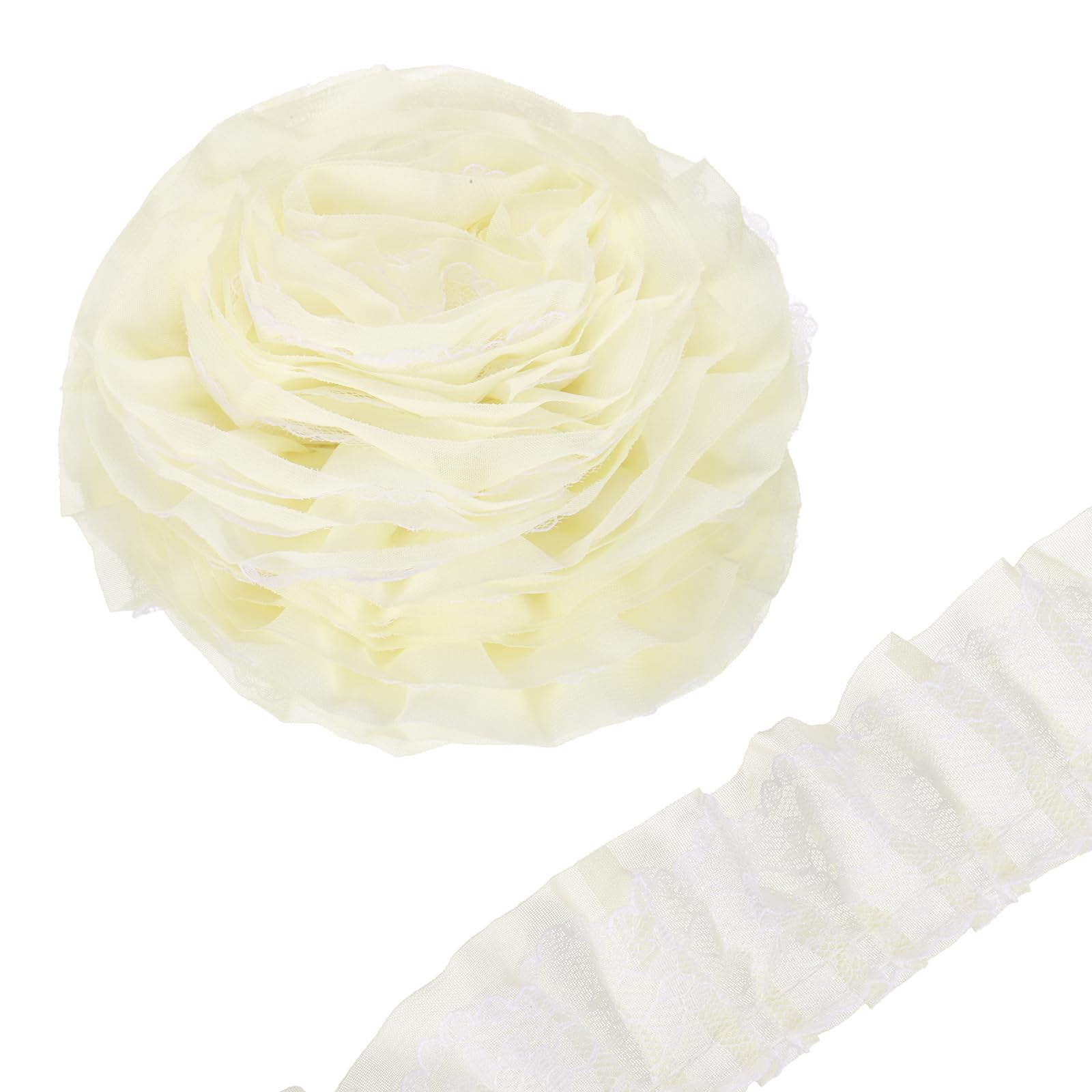 sourcing map Yellow Double-Layer Ruffle Lace Trim 5 Yards, 4.5cm Wide Pleated Chiffon Lace Ribbon Gathered Edging Trimming Fabric for DIY Sewing Crafts Dress Home Decoration