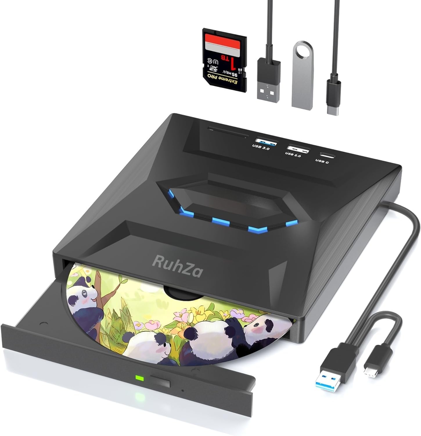 External CD/DVD Drive, Optical USB HUB, Thin Portable, 3 x USB Ports, SD Card Slot, Compatible with PC, Windows 11/10/8/7, Linux OS, USB 3.0 A-C Cable, USB Hub, Ultra Fast, Lightweight, Quiet-image-39
