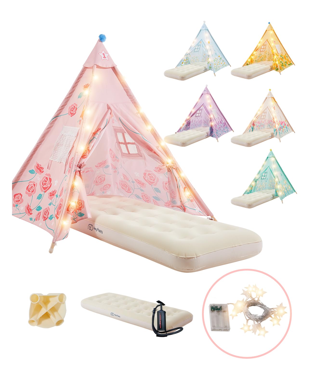 Lot de 6 Tentes Tipi pour Enfants avec Matelas Gonflables – Kit Complet Soirée Pyjama Cabane de Jeu