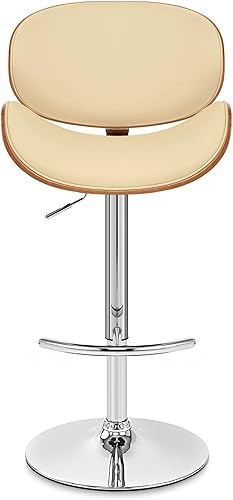 Miniatura 4 de Armen Living Taburete giratorio Naples en piel sintética crema, madera de nogal y acabado cromado