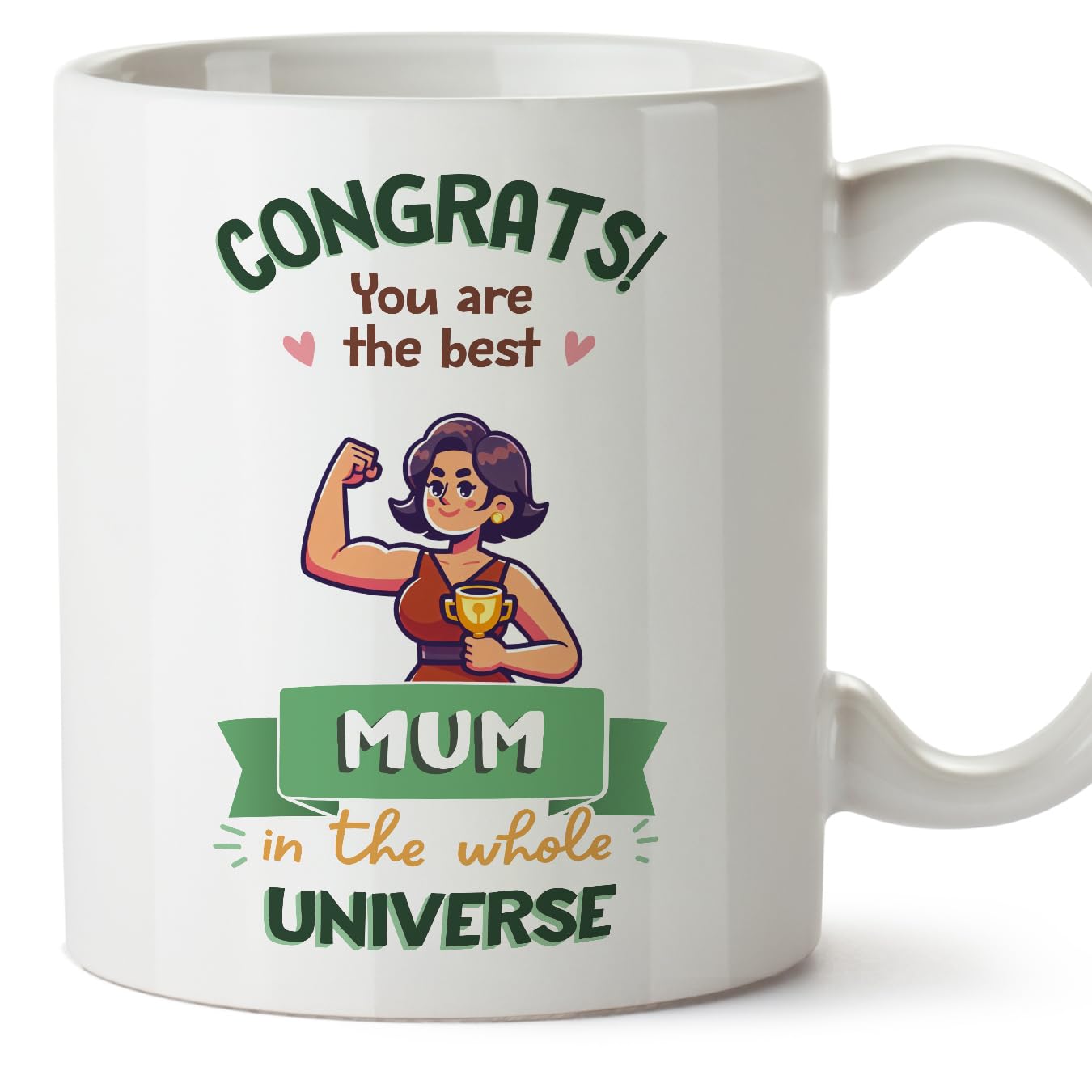 MUGFFINS Mother/Mum 2 Mug - in English - Best in Universe Trophy - Funny Gift - Ceramic 11oz Mug