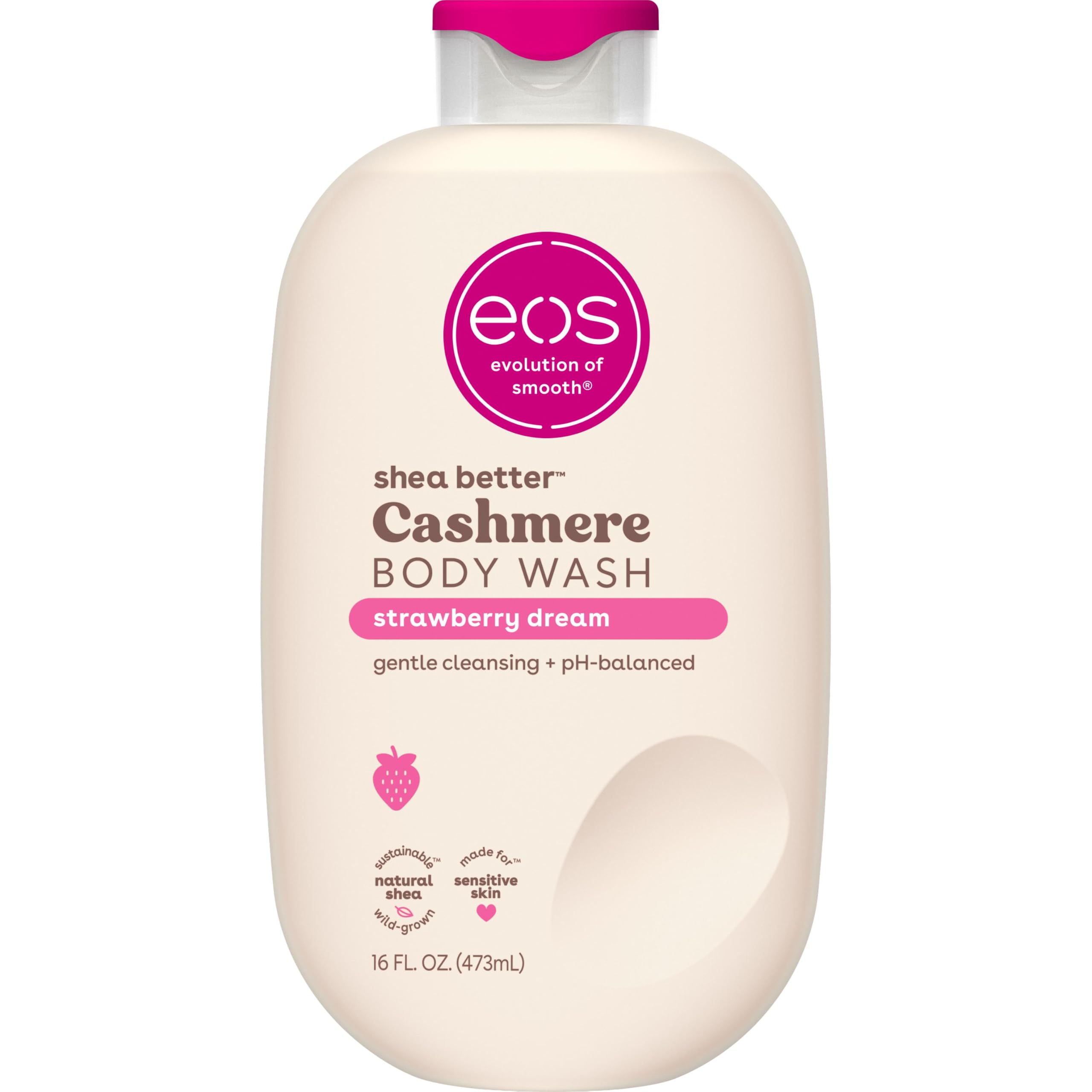 eos Cashmere Body Wash – Strawberry Dreams, Moisturizing Body Wash, Creamy Gel Formula, with Shea Butter, Glycerin, Vitamin E, pH Balanced, Sensitive Skin, Vegan, 16 fl oz