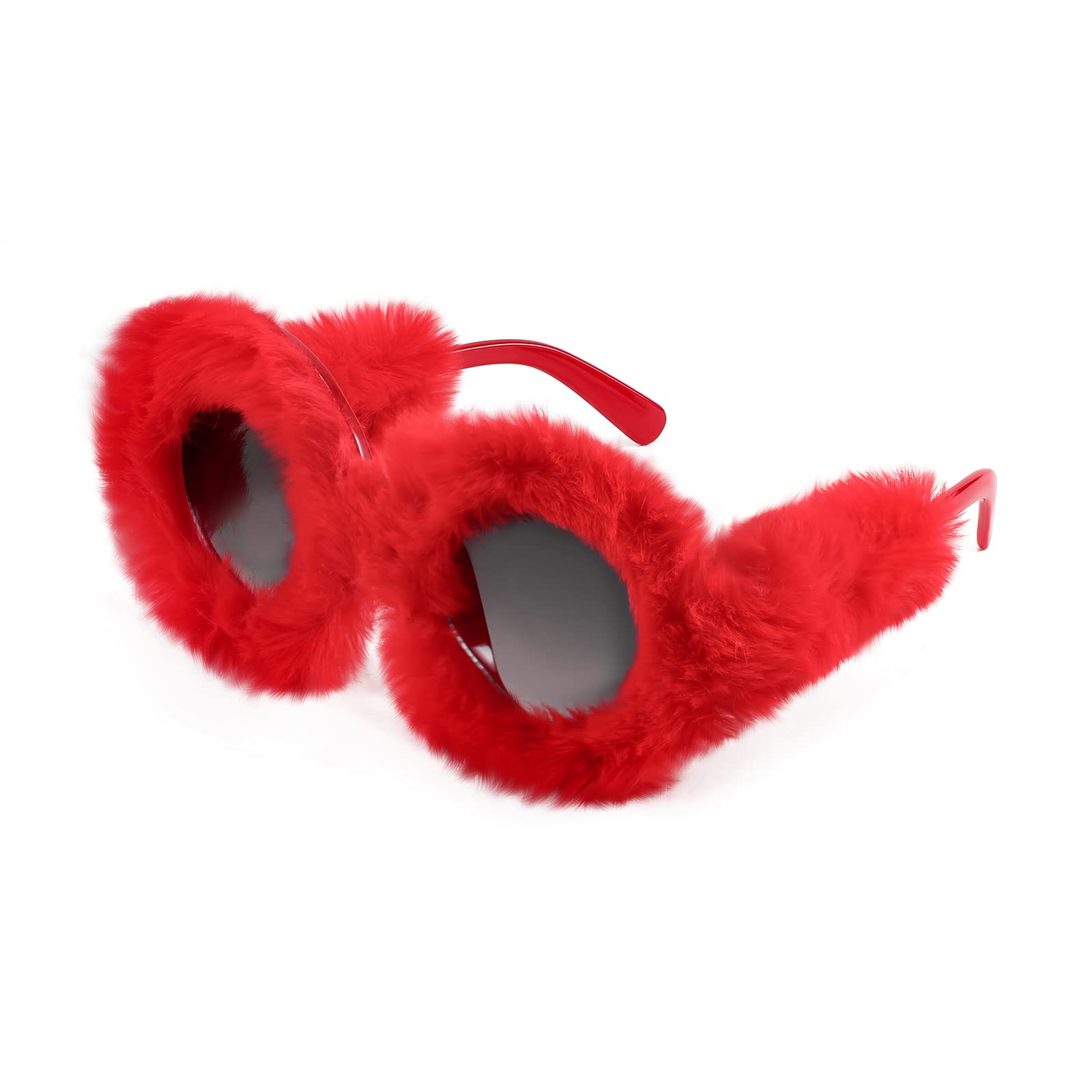 FEISEDY Women Plush Fuzzy Cat Eye Sunglasses Punk Soft Velvet Shades Ladies Handmade Party Masquerade Eyewear B2877