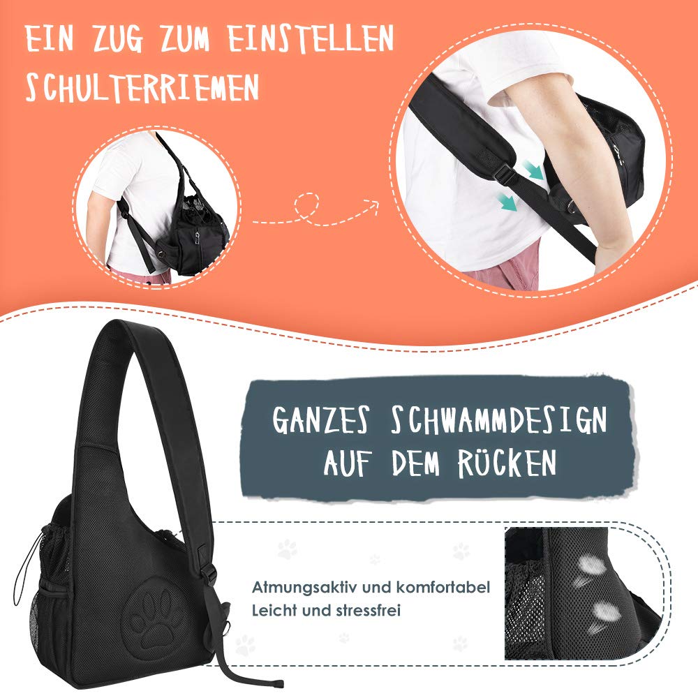 Eyein Hundefreundlich Tragetücher Hunde, atmungsaktiv Hände frei Reisetasche für kleine Haustiere mit verstellbaren Trägern Hartfaserplattenboden Sicherheitsgurt, für Hunde unter 2.8kg, Schwarz