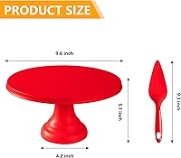Vista 4 de Soporte redondo para tartas de 9.84 pulgadas con espátula, soporte rojo para cupcakes, fibra de bambú, platos de exhibición de postres