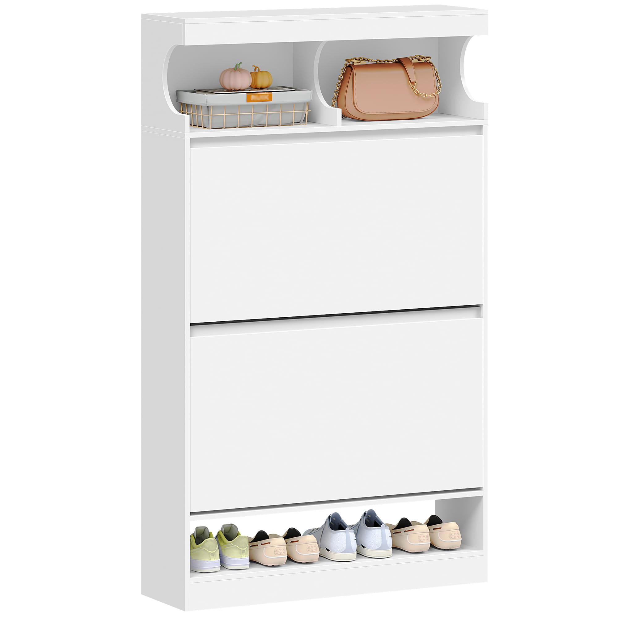 Planetmöbel smalle schoenenkast incl. ovale spiegel met verlichting (2 lichtstanden), schoenenrek met 2 klep en 4 legplanken, garderobe set, 60 x 23 x 80,5 cm, wit grijs Planetmöbel smalle schoenenkast incl. ovale spiegel met verlichting (2 lichtstanden), schoenenrek met 2 klep en 4 legplanken, garderobe set, 60 x 23 x 80,5 cm, wit grijs