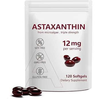 Astaxanthin 12 mg 120 Soft Capsules 4 Month Supply Made from Haematococcus Pluvialis Microalgae Promotes Eyes Skin & Joint Health GMO Free & Gluten Free