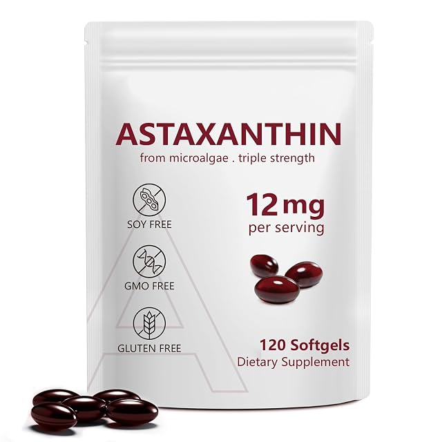 Astaxanthin 12mg Premium Astaxanthin Antioxidant Supplements with Antioxidant Activity Supports Eye Immune Skin Health Internal Circulation-120 Softgels