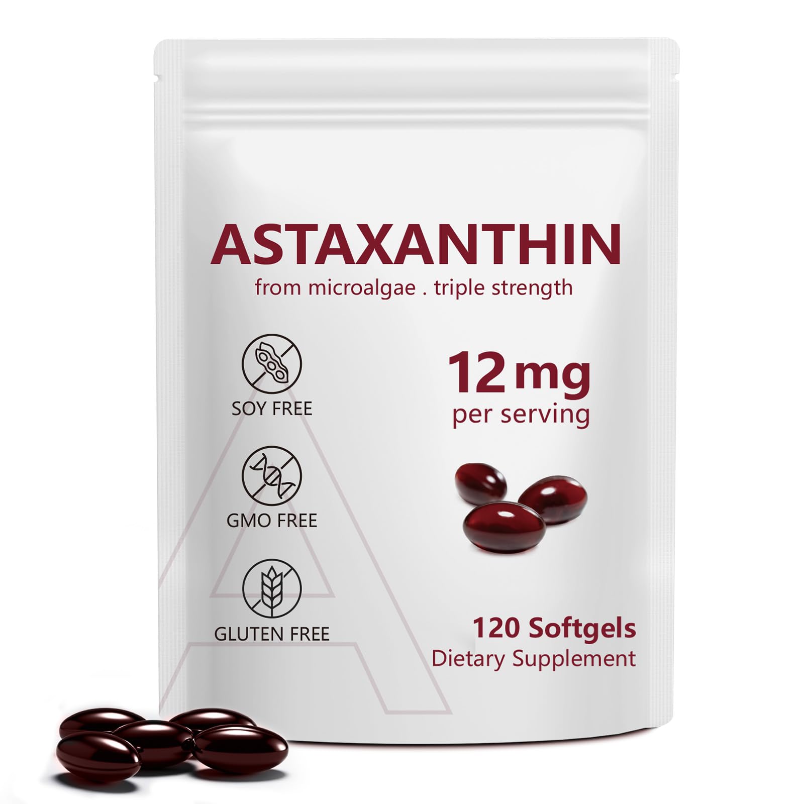 Astaxanthin 12mg Premium Astaxanthin Antioxidant Supplements with Antioxidant Activity Supports Eye Immune Skin Health Internal Circulation-120 Softgels