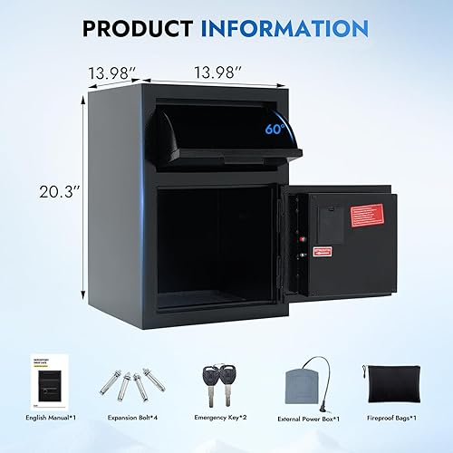 Miniatura 8 de Caja fuerte comercial ignífuga de 2.6 CUB, con bolsa antipesca e ignífuga para el hogar, oficina, joyas, documentos (2.6 pies cúbicos de seguridad)
