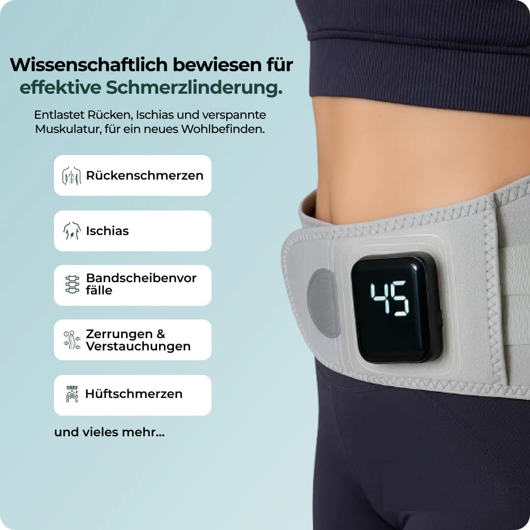 Relivera 5-in-1 Kompressionsgurt Lendenwirbelstützgurt für Frauen und Männer - 3 Massagemoden, 5 Wärmestufen, tragbar für die Taille