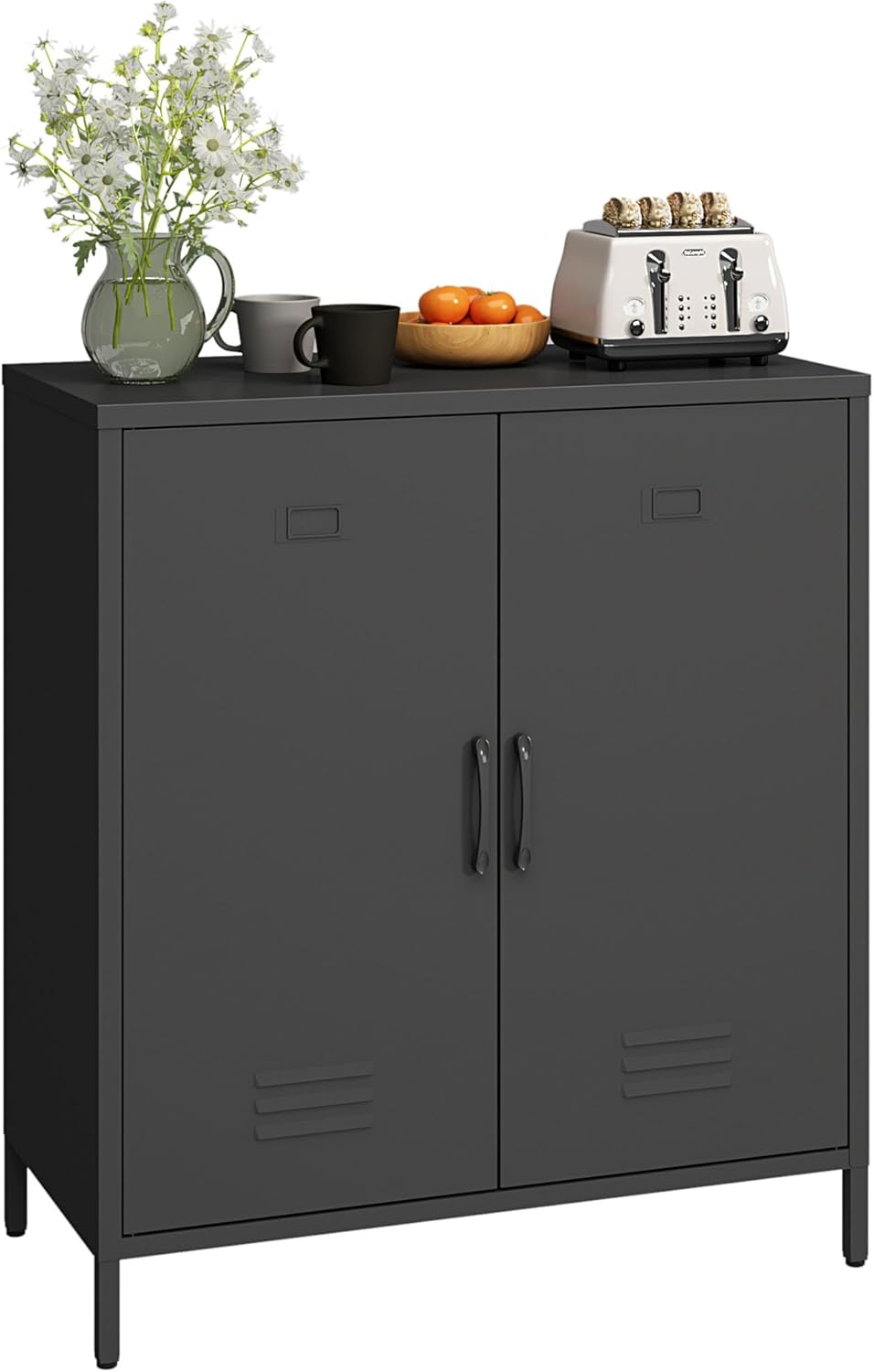 MIOCASA Metal Buffet Sideboard Cabinet with Adjustable Shelf & Feet, Heavy-Duty Storage Cabinet for Living Room, Kitchen, Entryway (Black)