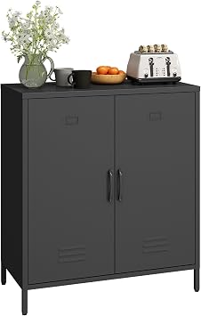 MIOCASA Metal Buffet Sideboard Cabinet with Adjustable Shelf & Feet, Heavy-Duty Storage Cabinet for Living Room, Kitchen, Entryway Black