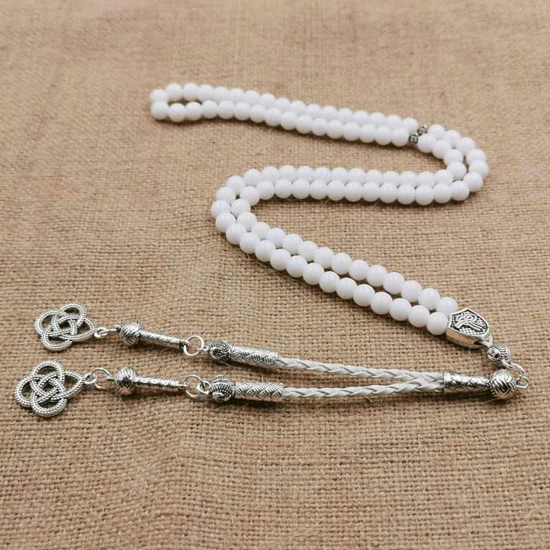 Miniatura 6 de Tasbih 99 cuentas de cerámica blanca Misbaha - Rosario islámico, cuentas de oración musulmana, regalo de Ramadán Eid (0.236 in x 99 cuentas)
