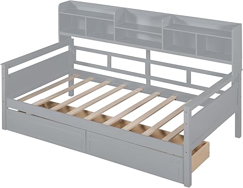 Miniatura 161 de Merax Sofá cama individual con listones de madera, soporte moderno sofá cama con rieles, tamaño individual, blanco marfil Marfil blanco,Espresso