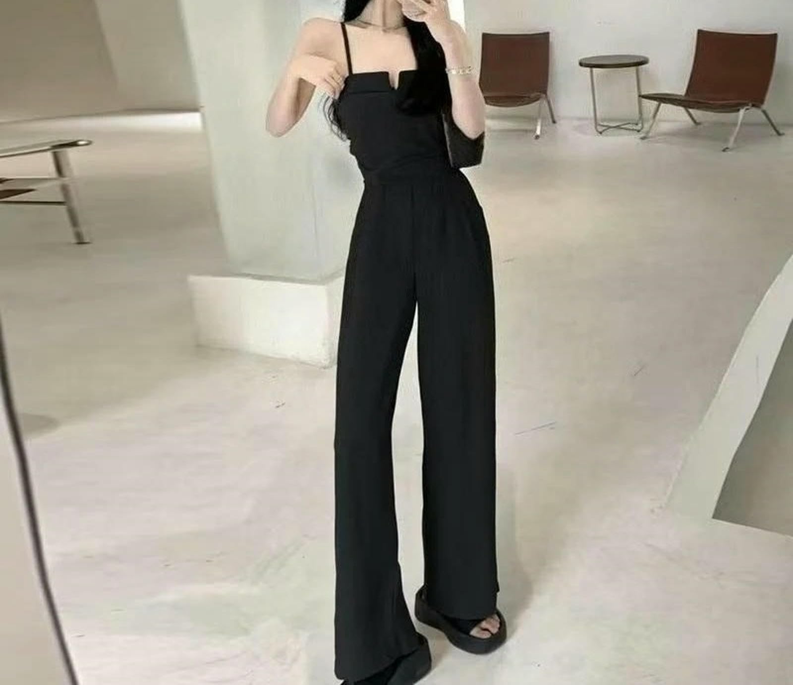 Mono De Verano Mono De Verano Ajustado De Pierna Ancha con Tirantes para Mujer