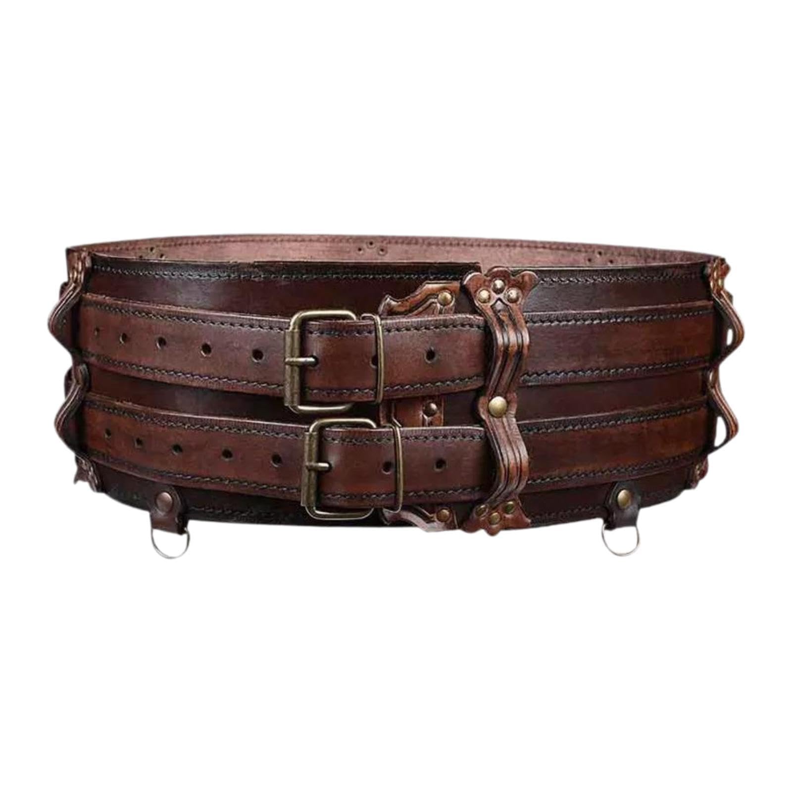 Womens Leather Corset Belt Cinch Belt Waist Girdle for Holidays Dress Blouse Brown-image-2