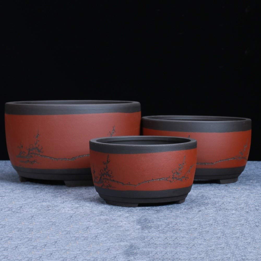 Pot de bonsaï Vert - Pot de Fleur de Sable Violet en Forme de Tambour - Bassin de Ventilation de Style Chinois - Grands Pots de bonsaï antiques - Pots de Fleurs Clivia - Très Grand Pot d'orchidées d