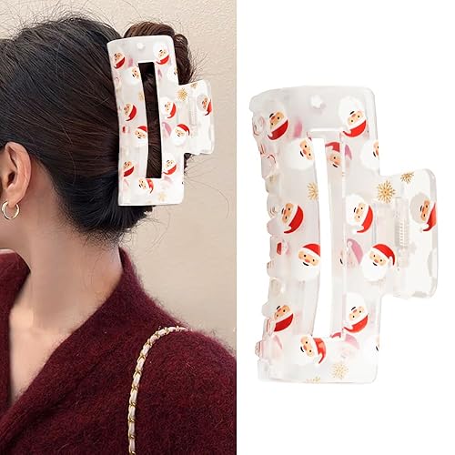 Miniatura 7 de Pinzas para el cabello de Navidad para mujeres y niñas, grandes, de Papá Noel, exquisitos clips de garra para cabello grueso y fino, pinzas de pelo