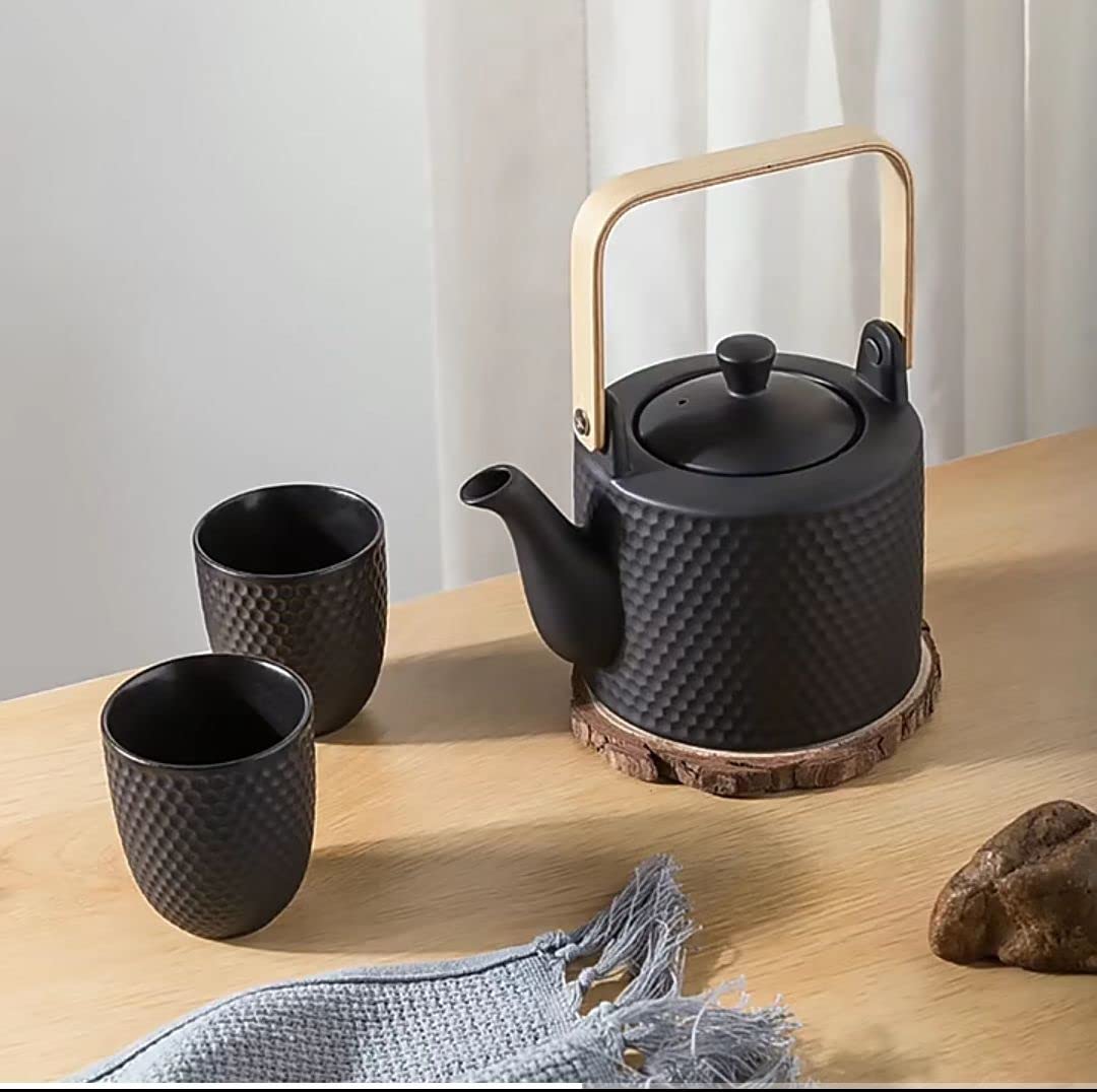 Service à Thé Japonais en Céramique Noire | Set de thé chinois en porcelaine vintage, set de théière avec 1 théière 900ml, 4 Tasses, 1 infuseur, pour amateurs de thé