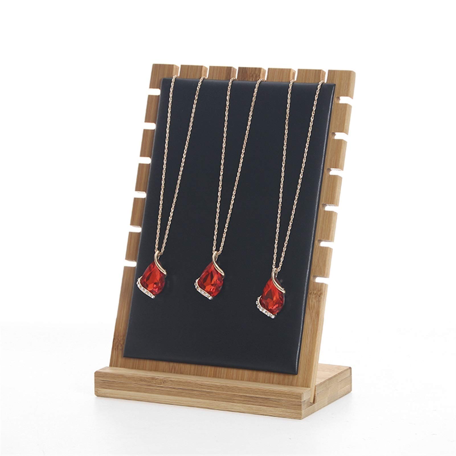 HDBCYUAZ Bamboo Plank Necklace Jewelry Display Stand Holder, Wood, Storage, Set of 2(Zwart)