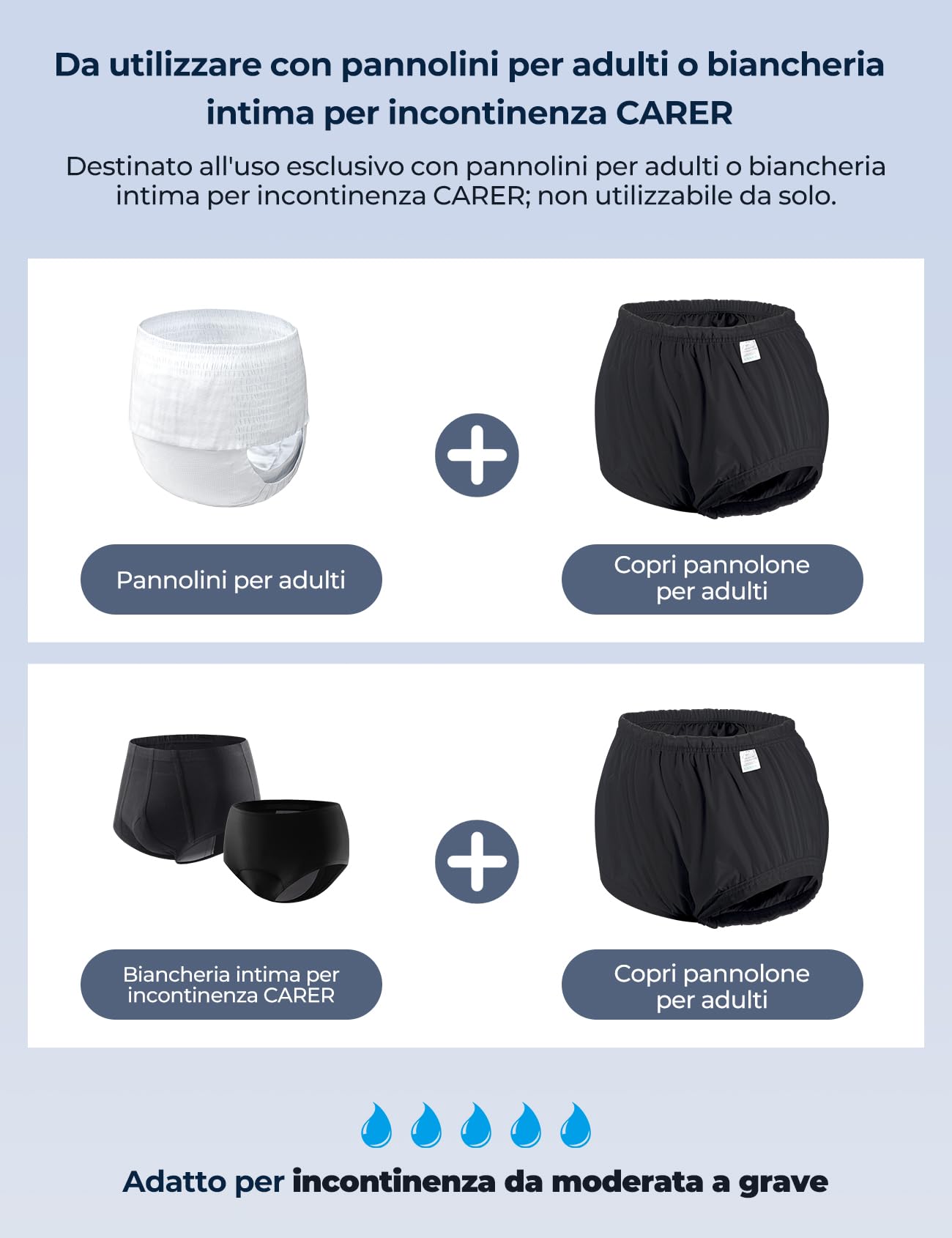 Carer Confezione da 3 Copripannolini per Adulti Biancheria Intima Antiperdita per Incontinenza Silenzioso Impermeabile Lavabile Riutilizzabile Unisex Nero Taglia L - 3