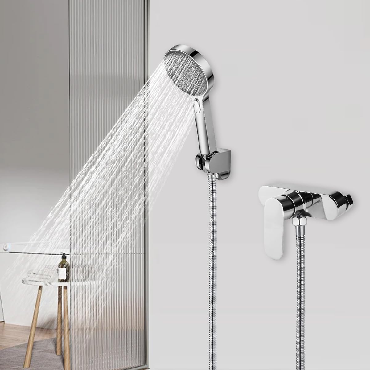 Monomando Ducha Plateado, Grifo Bañera, Montaje En Pared Y G1/2 Salida Inferior, Grifo Monomando Ducha Cromo, Accesorios De Baño