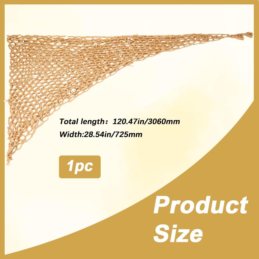 Khaki Beach Crochet Shawl Net Triangle Sea Shell Swimwear Cover up Sexy Seashell Fishnet Mermaid Skirt Dress Hollow Out Cover Ups Sarong Shawls Wraps for Women Summer Swim Party Bikini Clubs - Image 2