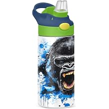 King Kong Blue Face Kids Water Bottle with Straw Lid Insulated Tumbler with Handle Stainless Steel Reusable Toddlers Cup for Kids Boys 12 oz