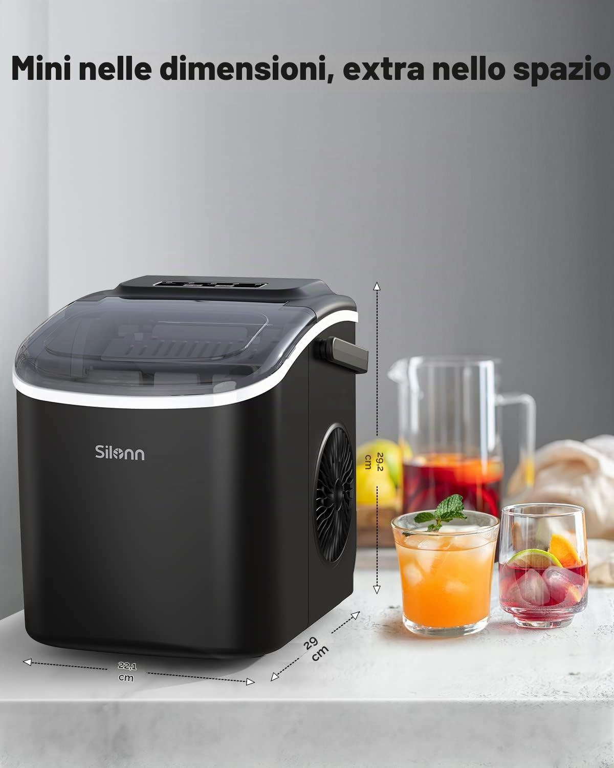 Macchina per cubetti di ghiaccio Silonn, fabbricatore di cubetti di ghiaccio 9 cubetti pronti in 6 minuti, 12 KG in 24 ore, piccola macchina per cubetti di ghiaccio autopulente per cucina, ufficio