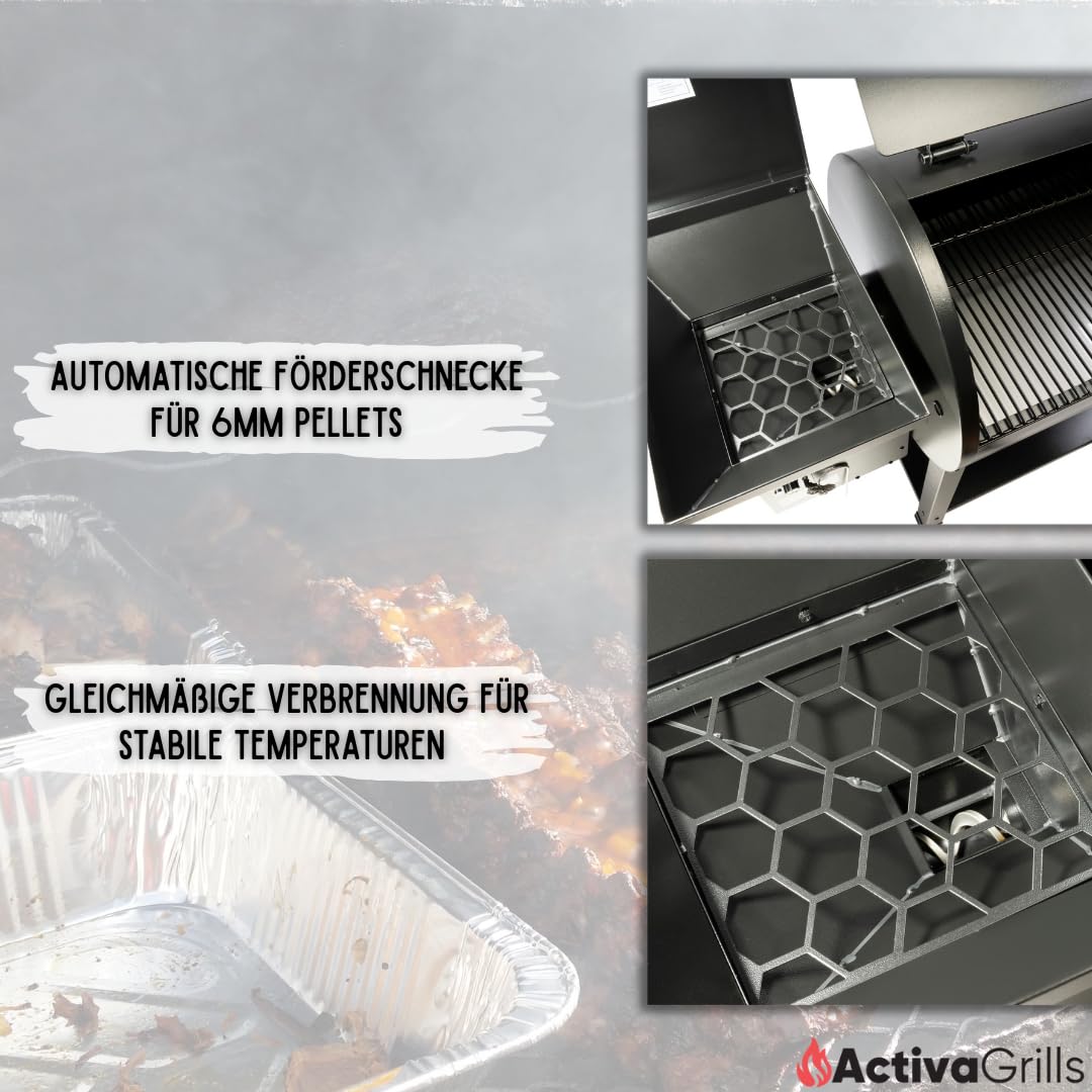 ACTIVA Smoker Grill El Paso I Pellet Smoker mit automatischer Pelletzuführung & Thermometer I Edelstahl-Grill für BBQ & Räuchern