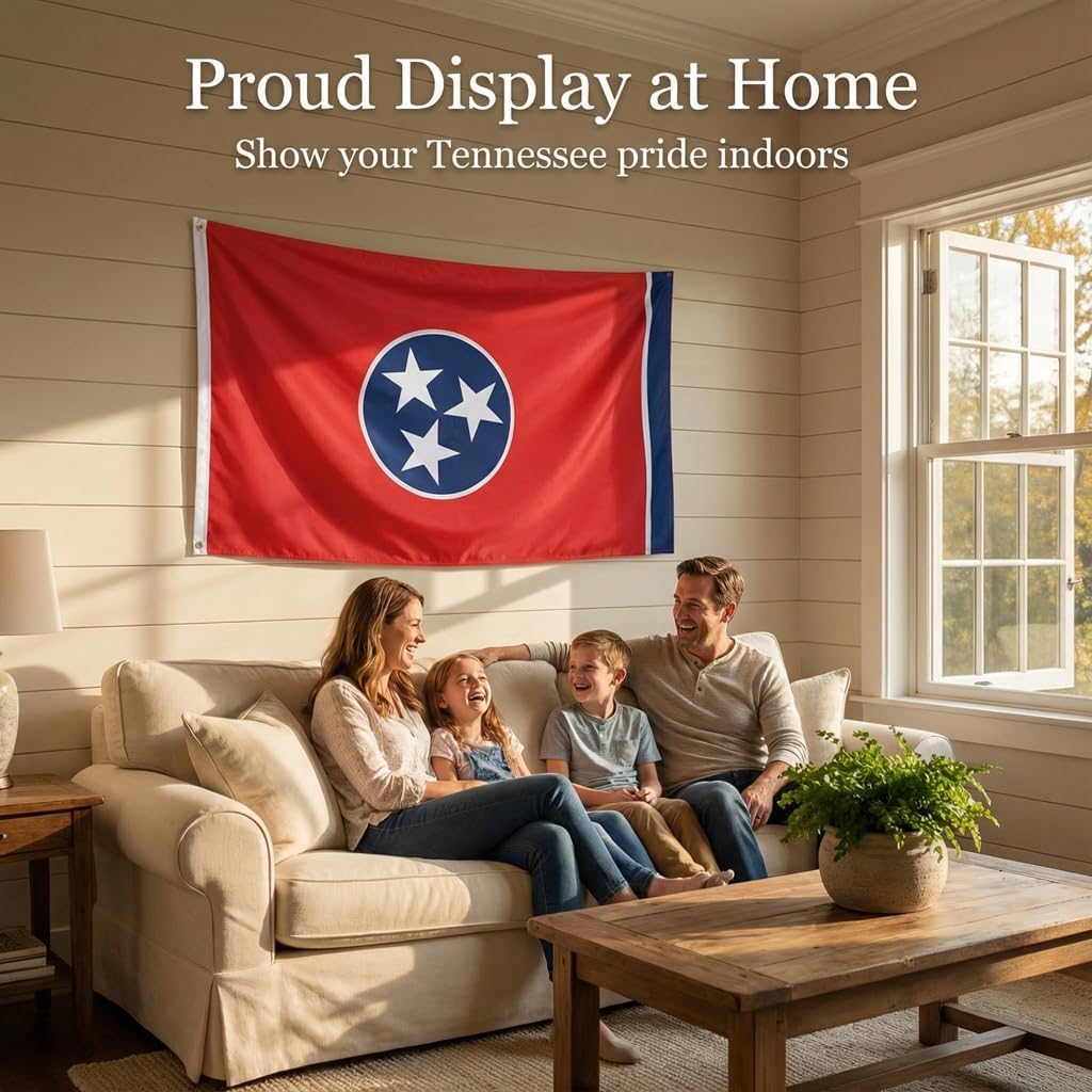 Tennessee Flag 3x5, US TN State Flags Outdoor, Luxurious Full Embroidery, Brass Grommets