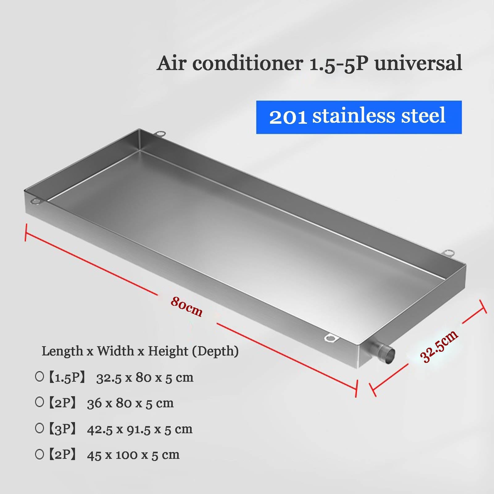 Bandeja Colectora Universal Acero Inoxidable para La Recogida Agua Condensación con Drenaje Apta para Aires Acondicionados Ventana (45x100x5cm)