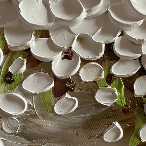 Miniatura 3 de zoinart Pinturas al óleo 3D pintadas a mano sobre lienzo, arte de pared de 24 x 48 pulgadas, pintura en lienzo floral blanco y gris, arte de pared