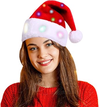 قبعات سانتا المضيئة الجديدة LED Shine Christmas Hats أغطية رأس ملونة متلألئة 24 لونًا من مستلزمات الحفلات المضيئة