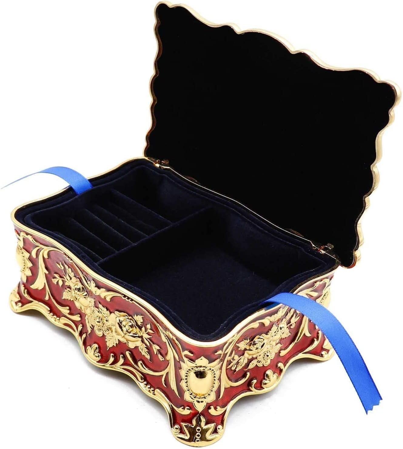 Organizer na Biżuterię Pudełko z biżuterią w stylu europejskim lustrem Vintage prostokątne pudełko do przechowywania ze stopu metali dwuwarstwowe Organizer Etui do Przechowywania(C)