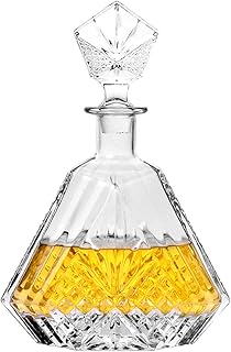 Carafe à décanter en verre avec bouchon géométrique hermétique – Carafe à whisky pour vin, bourbon, brandy, liqueur, jus, eau, bain de bouche Verre italien sans plomb (650 ml)