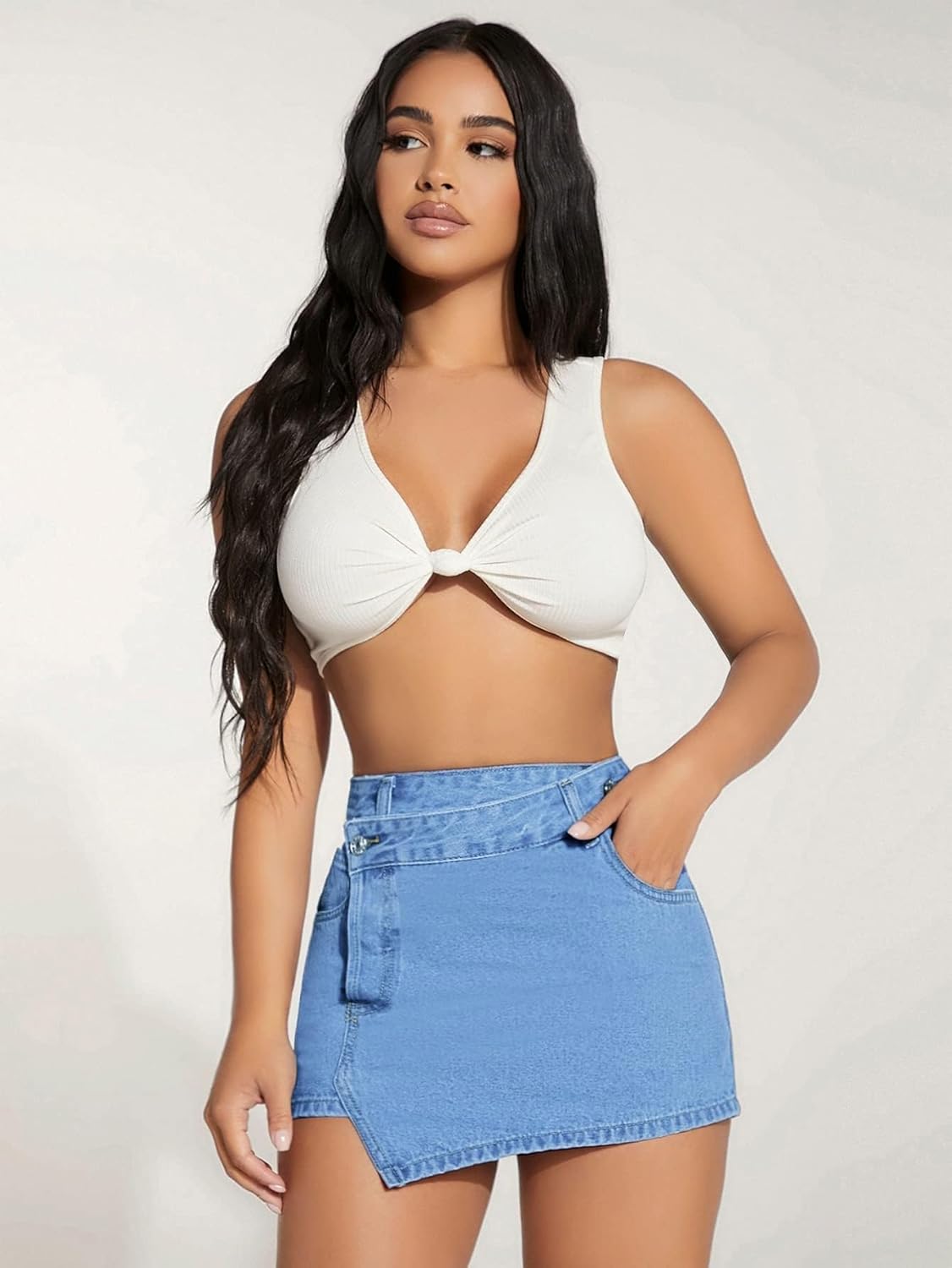 Floerns Women's Casual High Waist Split Hem Skorts Zipper Up Skinny Denim Shorts - Image 4