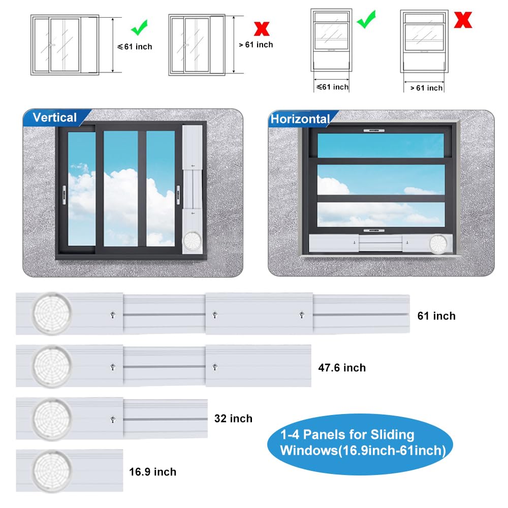 Kit di Ventilazione da Finestra per Condizionatore Portatile, Applicabile per Tubo di Scarico 5,1'‘/5,9’', Kit Universale da Finestra per Condizionatore Portatile per Finestre Verticali/Orizzontali