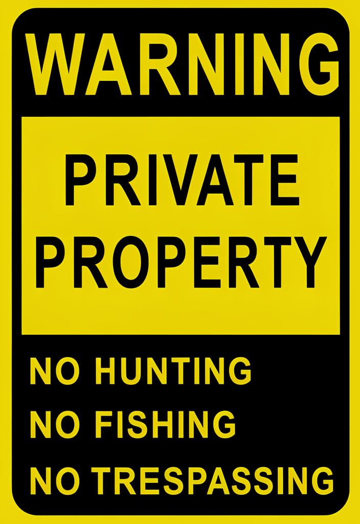 peiyeety Warning Private Property Tin Sign 12x8 Inch, No Hunting No Fishing No Trespassing Metal Sign, Bold Yellow & Black Security Notice Plaque for Yard, Gate, Fence, Farm, Garage, Home Decor