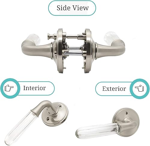 Miniatura 5 de goldentimehardware Manija de puerta de vidrio con acabado de níquel satinado, paquete de 4, función de privacidad para cama y baño, manija de puerta