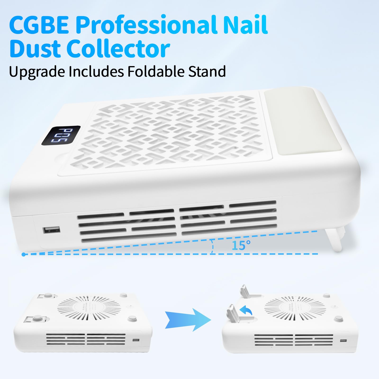 CGBE Staubabsaugung für Nägel 3600RPM, Nagelstaubsauger mit 2 Filtern-Weiß | Professionell Nagelstaubsauger mit Einstellbarer Geschwindigkeit und Wiederverwendbarem Filter, für Salon und Home Studio.